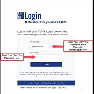 CUNY Blackboard and DegreeWorks and FACTS login page