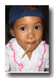 Charlene eating spaghetti