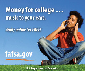 Photo of student and text that reads: Money for college... music to your ears. 
