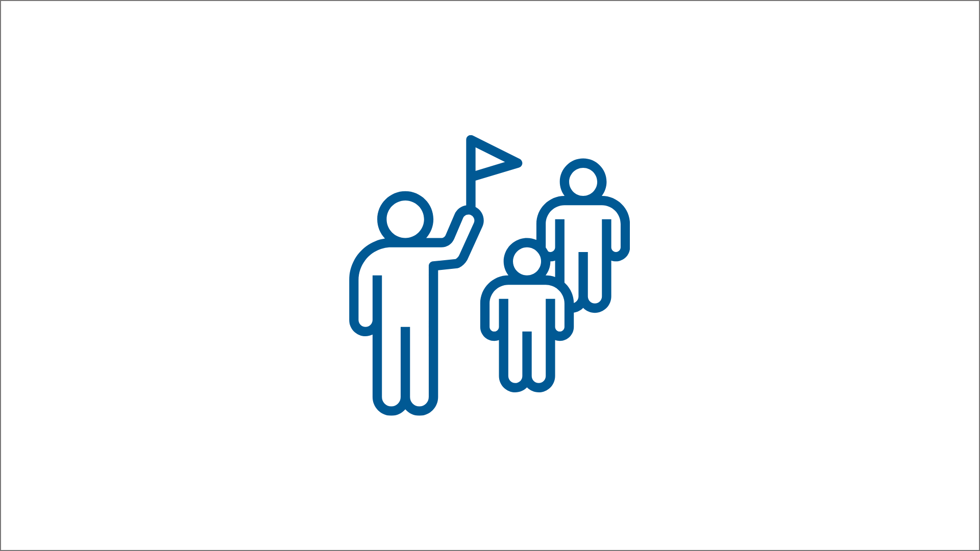 Line icon of a tour guide holding up a flag while leading two people