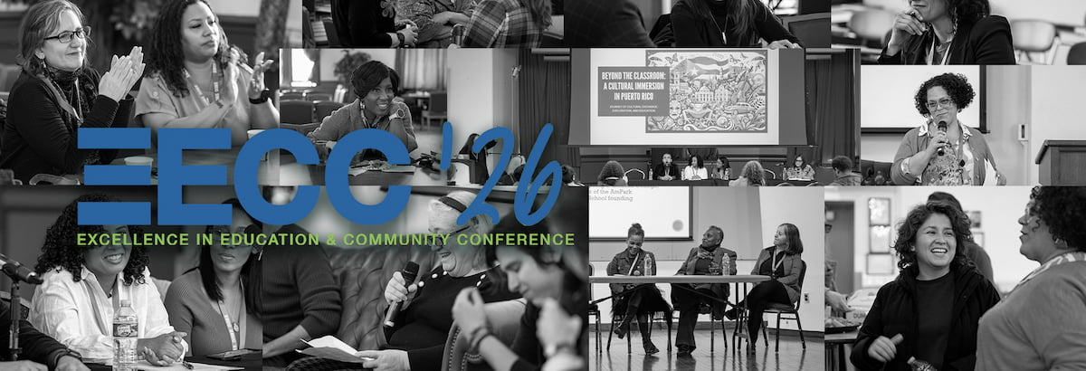 Banner for the 2026 Excellence in Education & Community Conference featuring photos of community engagement.