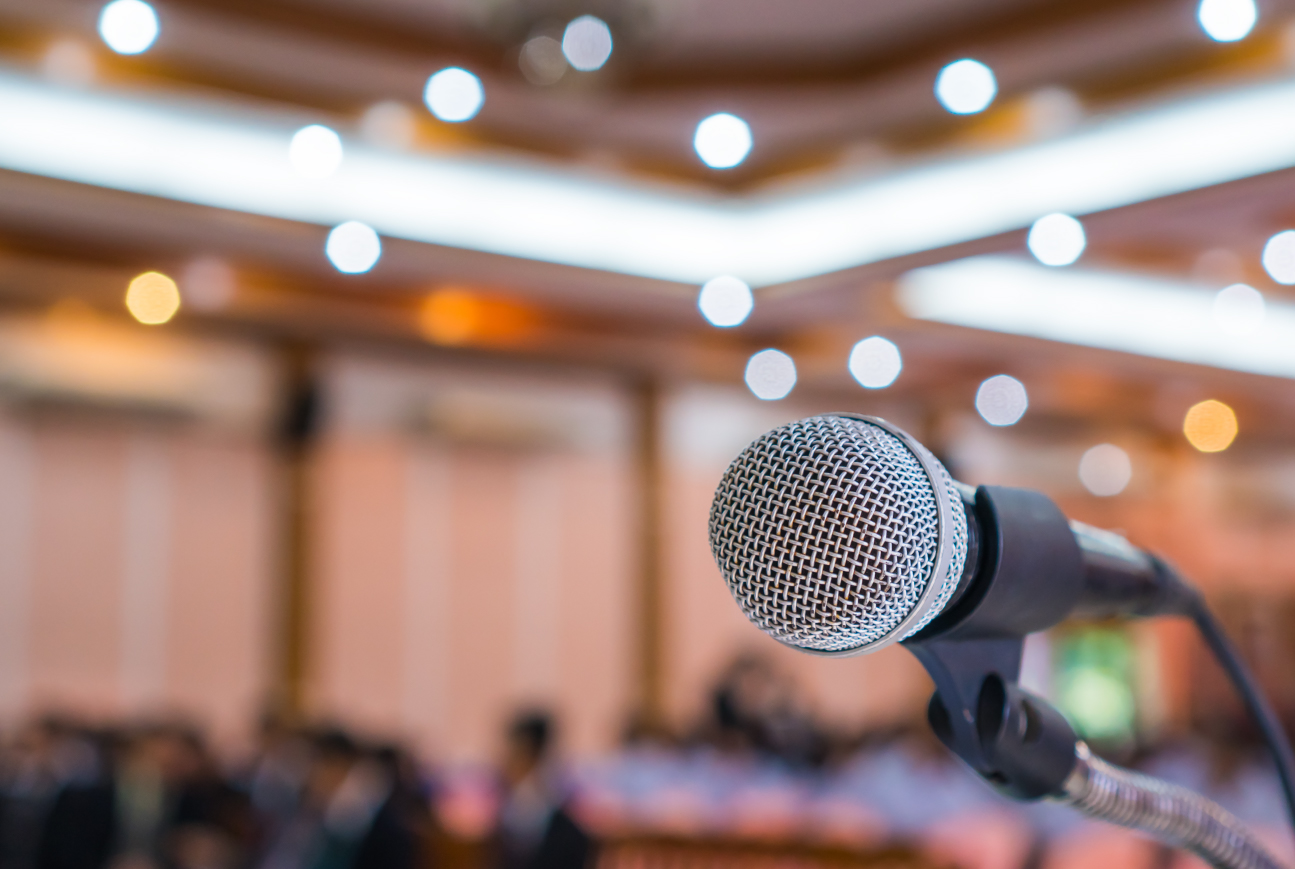A microphone on a stage.