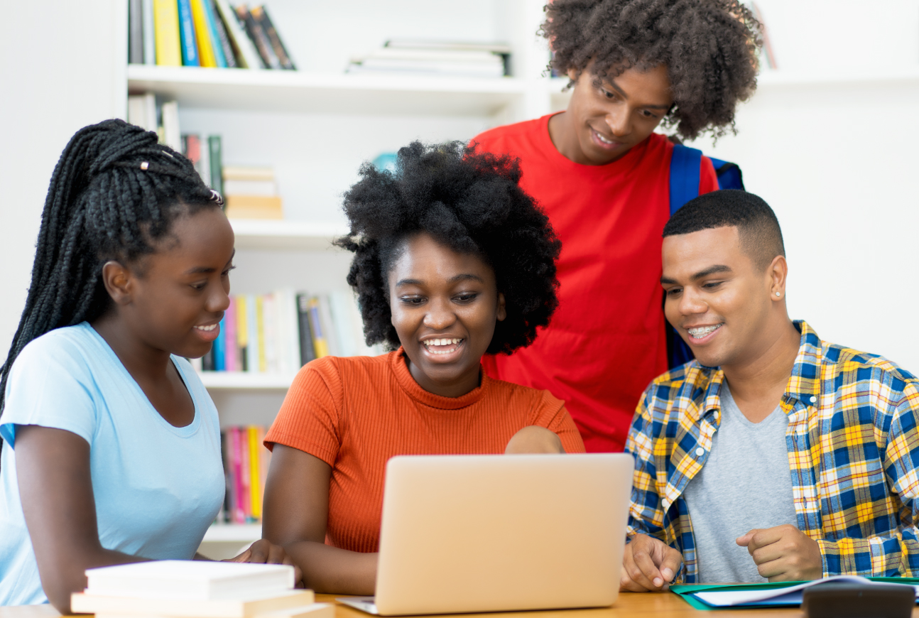 A group of teens studying.