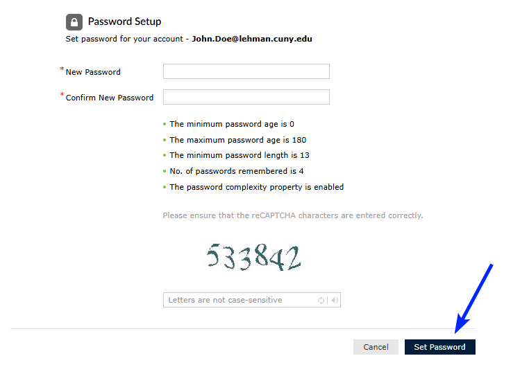 Activating Your Lehman Login Account - step 8