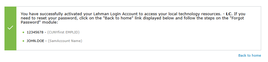 Activating Your Lehman Login Account - step 9