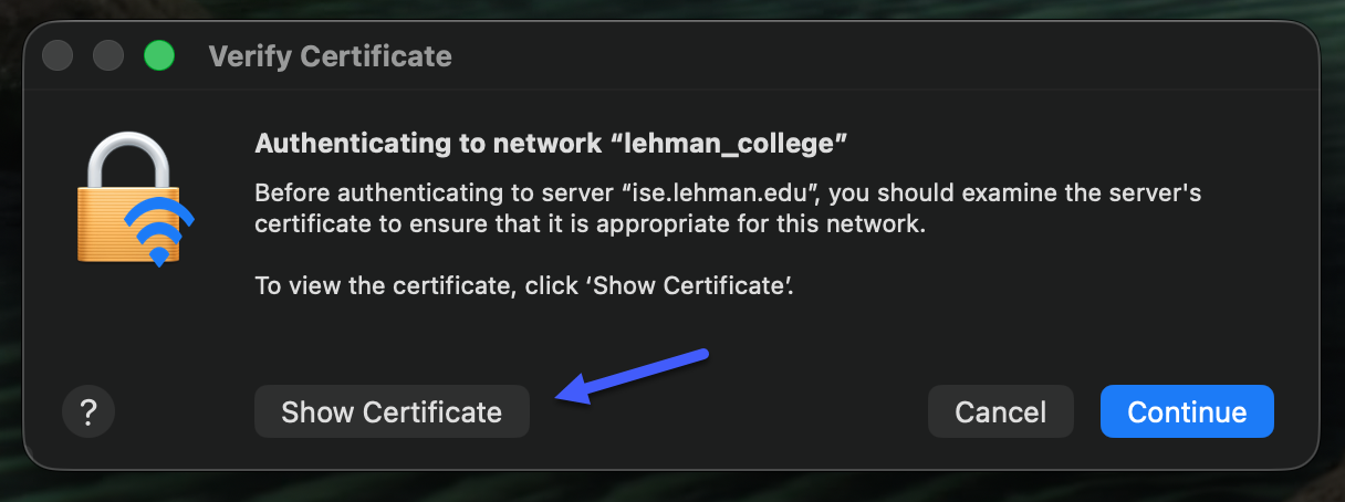 Connect to Wi-Fi using MacOS - Step 4