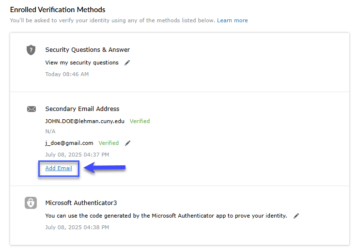 How to Add a Secondary Email Address to Your Lehman Login Account - Step 4