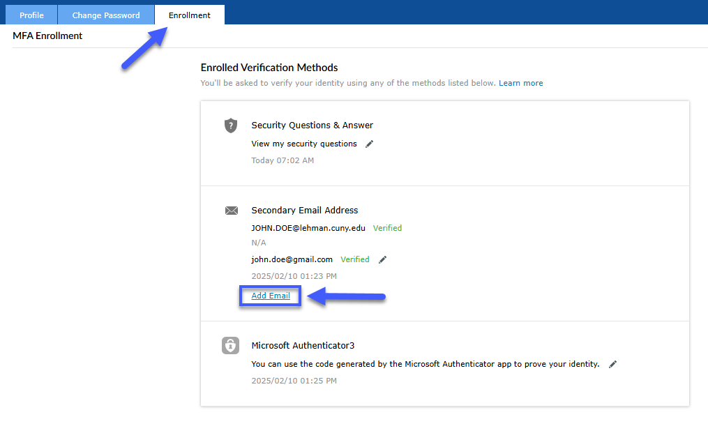 Managing Your Lehman Login Account - Add Additional Email