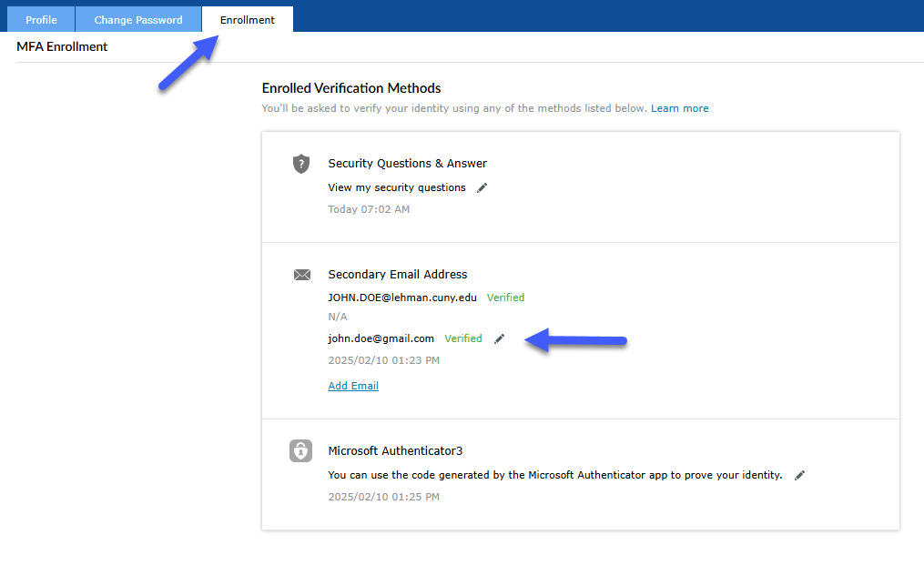 Managing Your Lehman Login Account - Update Secondary Email