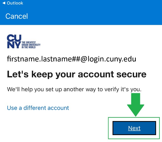 Add New Student Email to Outlook App on iPhone Step 5