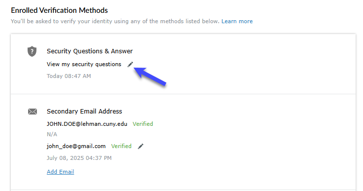 How to Update Your Lehman Login Account Security Questions - Step 4