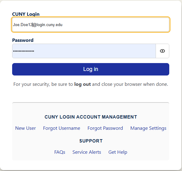 CUNYfirst Login Screen Photo