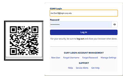 WebCheckout QR Code and CUNY Login Screen