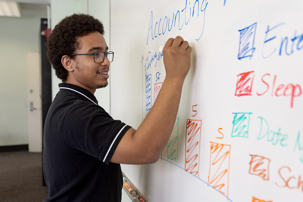 Photo of student writing on white board