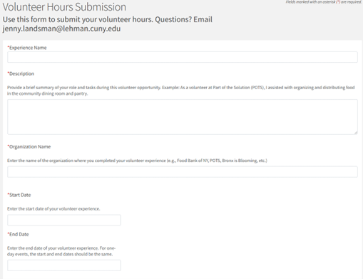 Lehman Club Central Volunteer Form