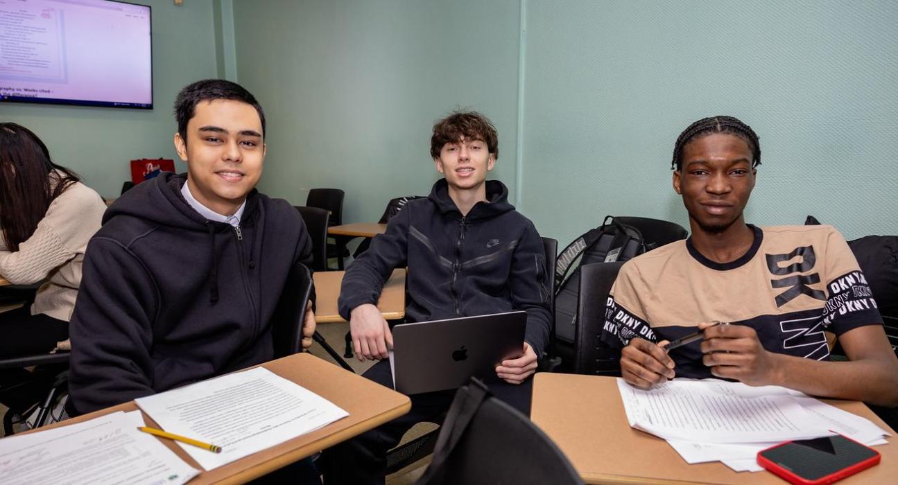 Students in class working together