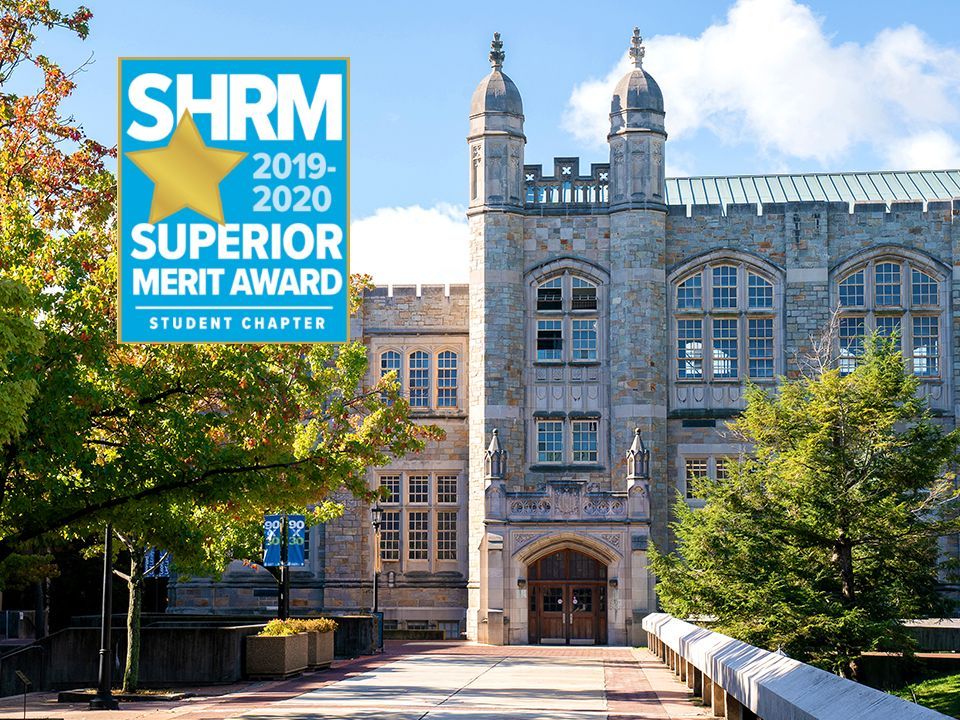 Image of Lehman campus building with SHRM award logo