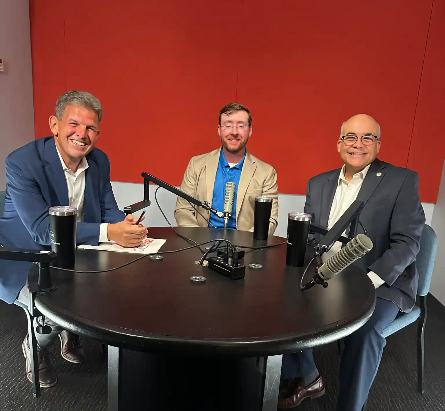 From left, Rob Walsh, Sean Stein Smith and Jorge Silva-Puras recording an episode of “LEAP Into Business” in the Lehman College Multimedia Center. (Photo: Bronx EXDC)