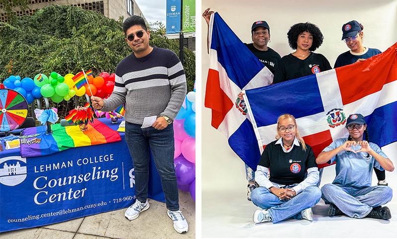 Students with Coming Out Day Pride Flag and Dominican Flags