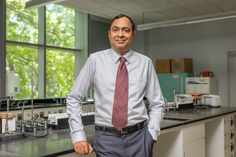 Raghu Chamala in the chemistry lab.