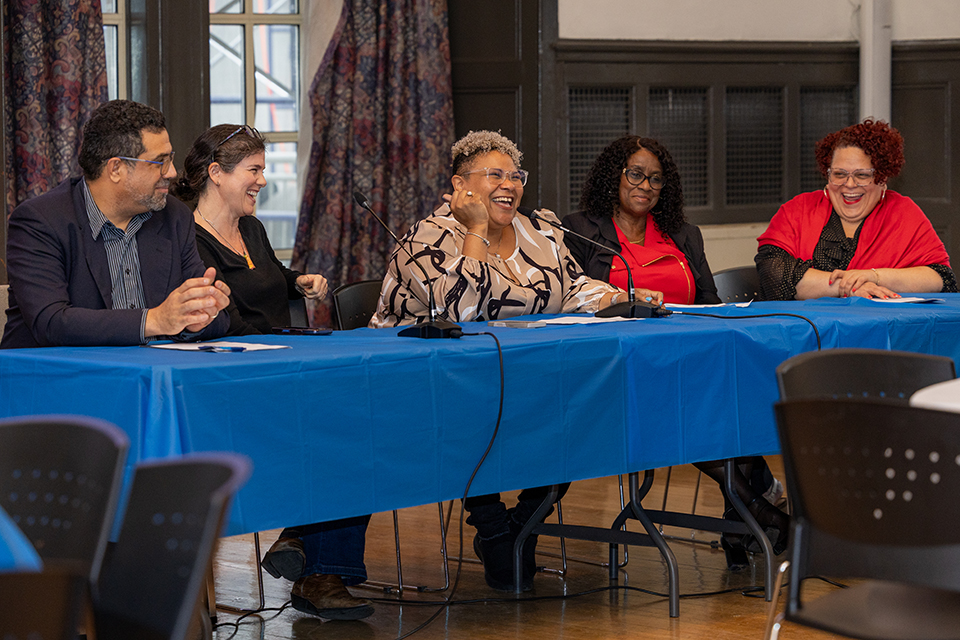 Panel discussion with, from left, William Suarez, Michelle Bell, Cindy Bautista-Thomas, Theresa Lundy, and Alison Abreu.