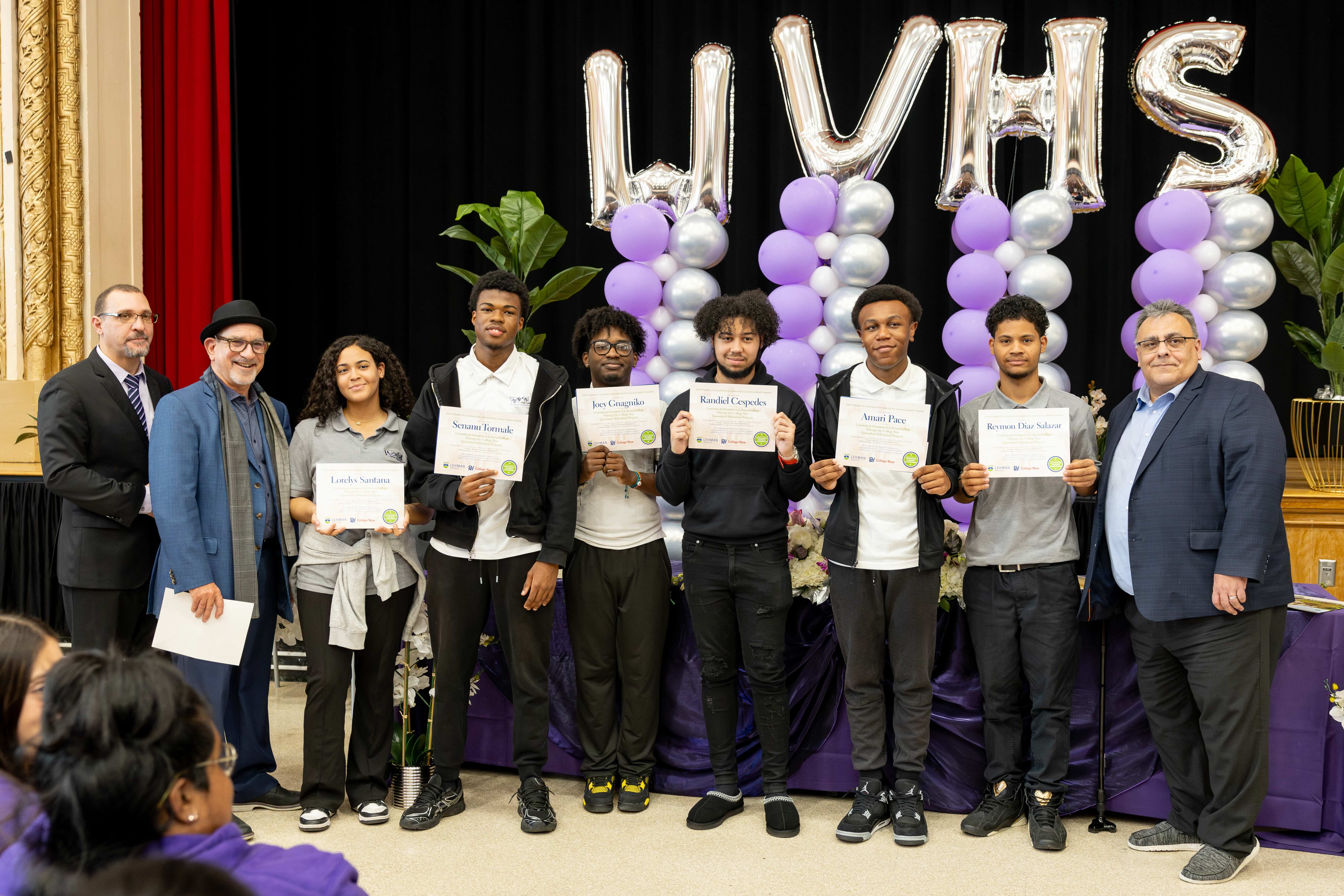 Students, administrators, and President Delgado at World View High School