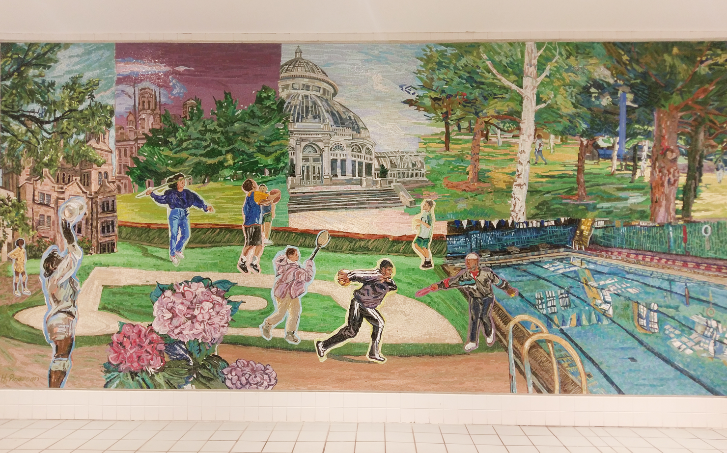 Howardena Pindell  Lehman College Environs, 1993  APEX Building, Athletics Facility -Basement level  Mosaic, Lehman College