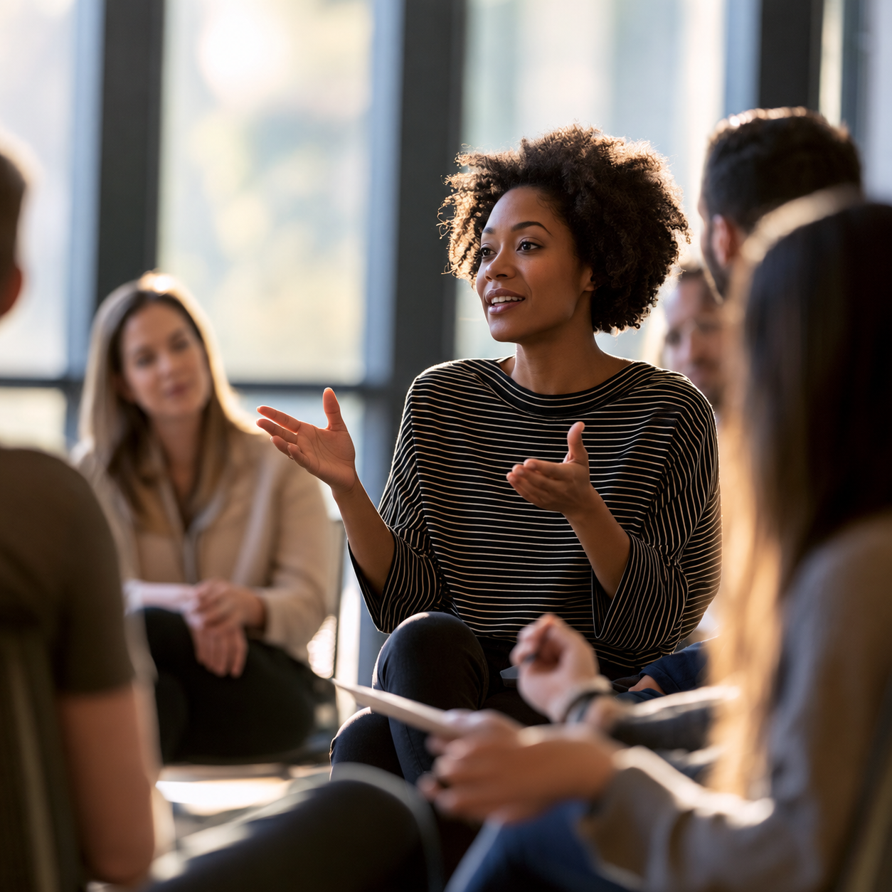 Confident Speaker in Group Discussion.