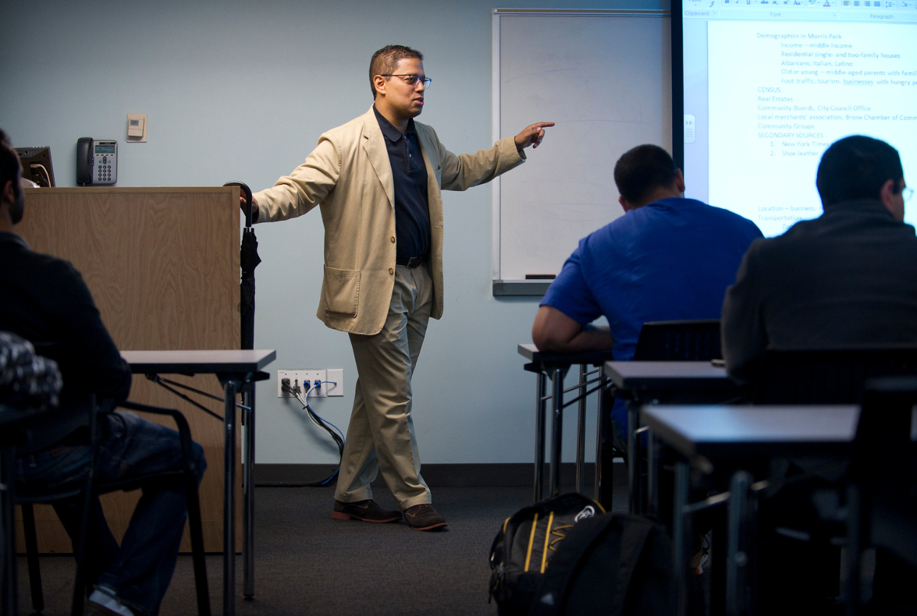 Professor lecturing in front of students