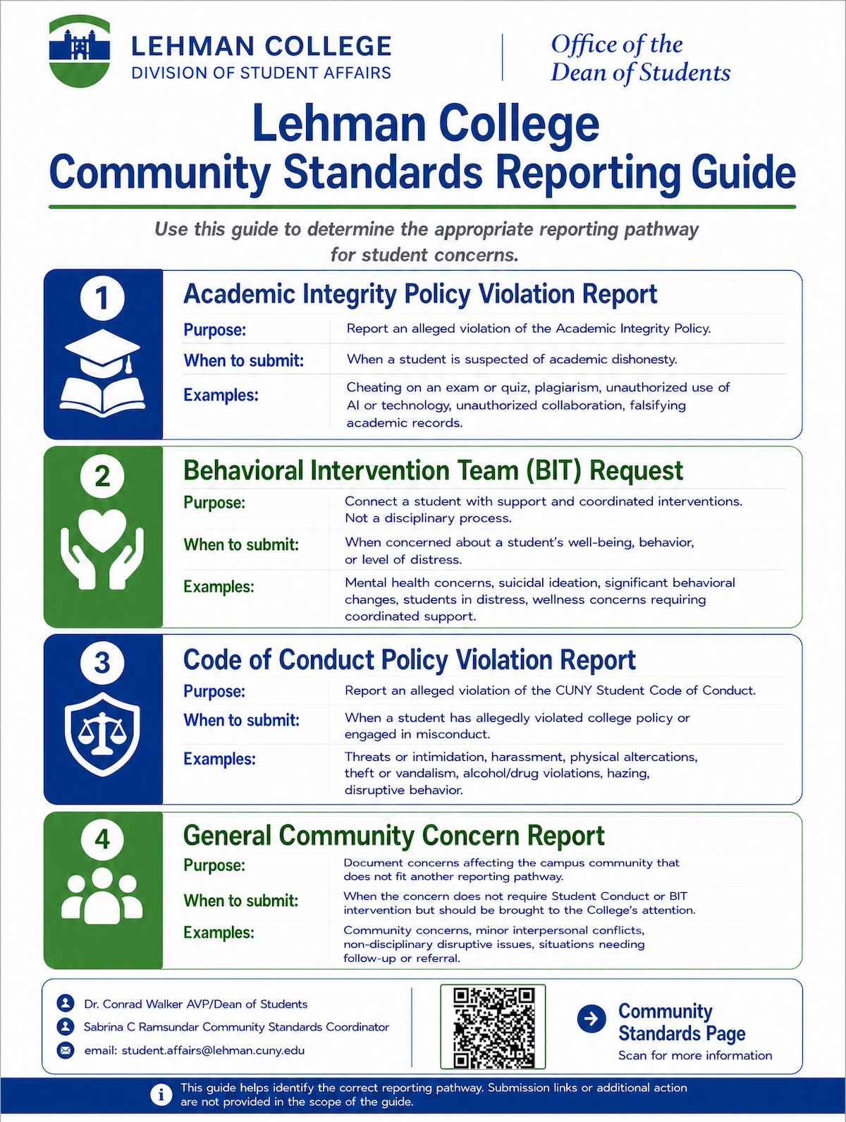 Flyer for the Lehman College Community Standards Reporting Guide