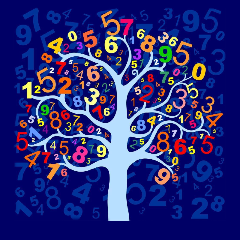Photo of illustration of a tree growing numbers, each with a different color.
